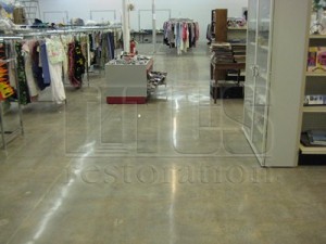 A cost effective low maintenance polished concrete floor after vct removal.