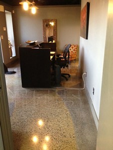 Office Entrance choses decorative concrete finishes to impress clients. 