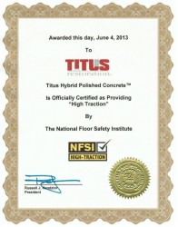 Certificate for Hybrid polished concrete